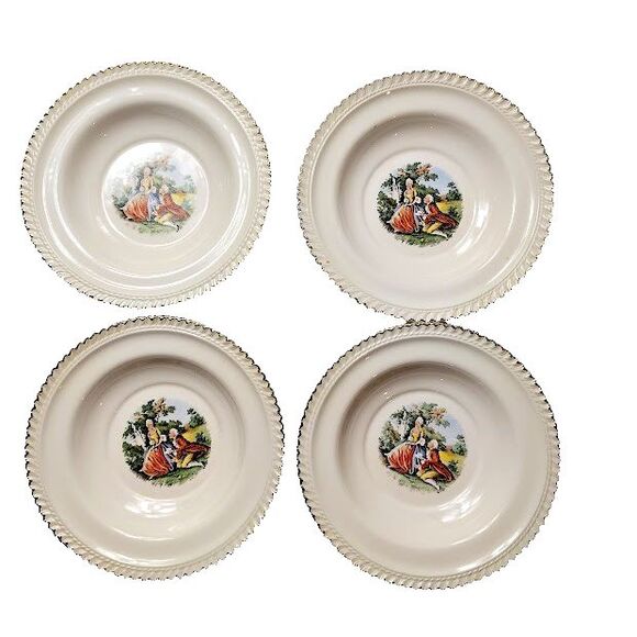 Harker Pottery Company Other - The Harker Pottery Company Courting Couple 4 Shallow Bowls  8.25" 22Kt Gold Trim